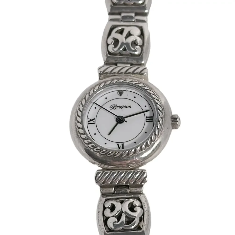 Brighton Camden Women's Quartz Watch Black Leather Silver Dial Analog - GUC